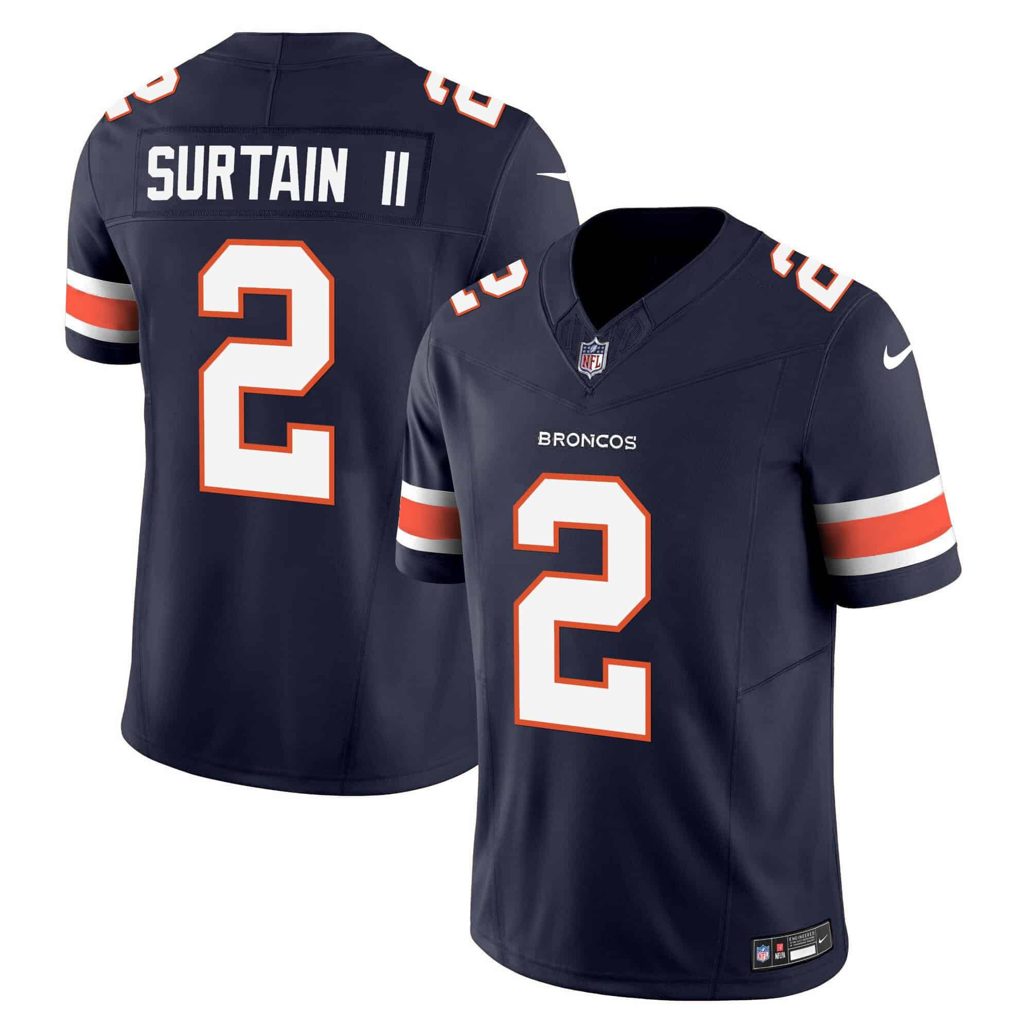 Men Denver Broncos #2 Surtain ii Blue 2024 Nike Vapor Limited NFL Jersey style 2